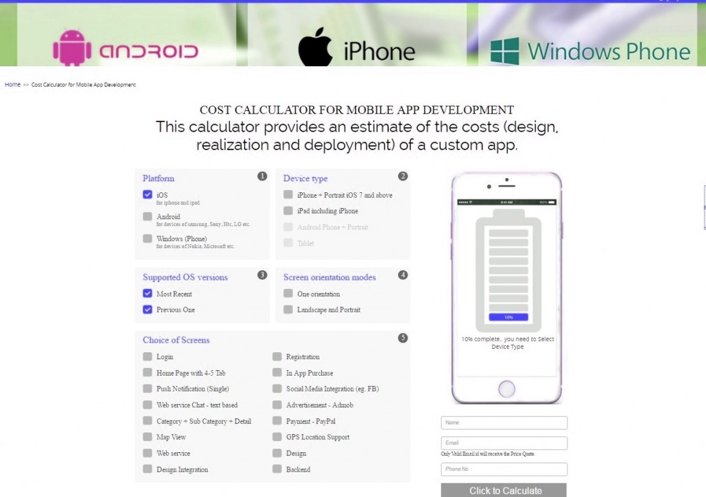 Mobile App Cost Calculator